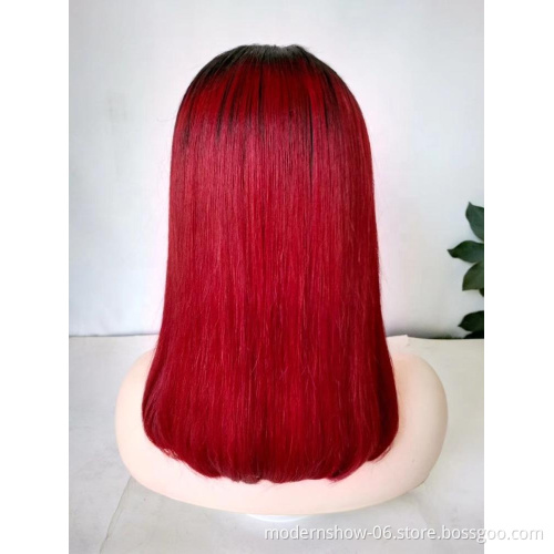Lace Frontal Wig Virgin Human Hair Wig Customized Colored BOB Straight for Woman 1B/ Blue, Green, Purple Brazilian Hair Long
